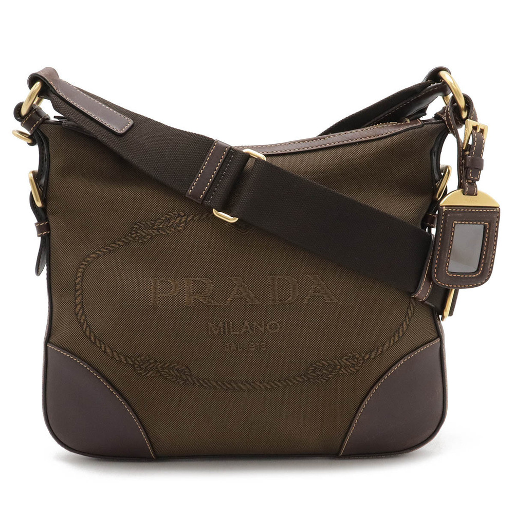 Prada jacquard Crossbody Bag canvas leather BRUCIATO brown